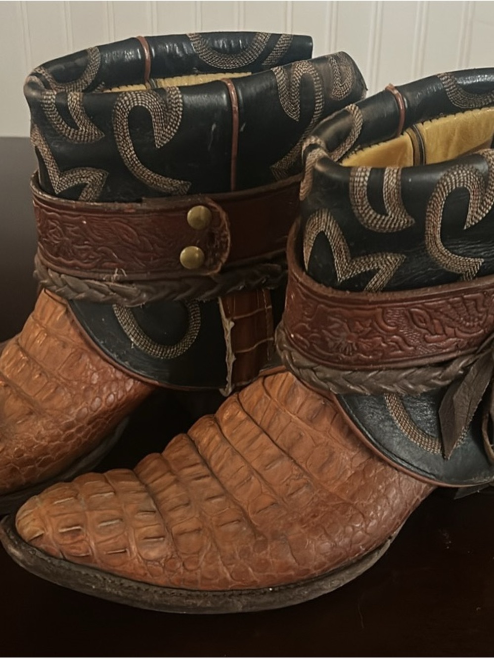 Men's Two-Tone Brown Leather & Alligator Exotic-Style Boots